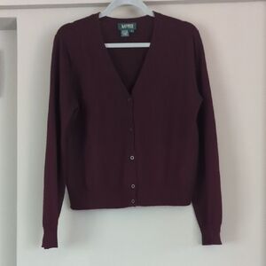 Ralph Lauren Burgundy V-Neck Cardigan
